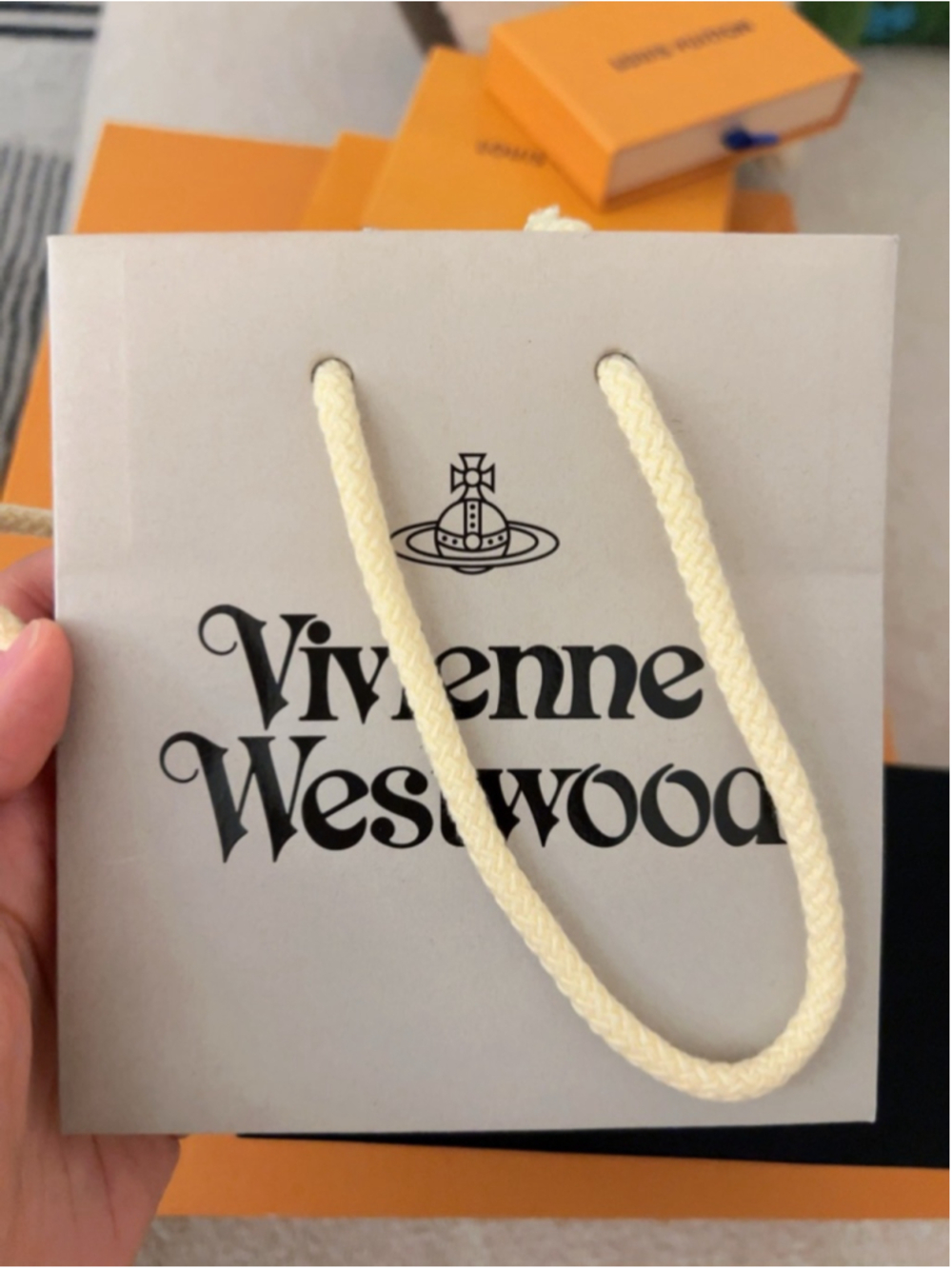 Authentic Vivienne Westwood Cream Paper Mini Bag Luxury Packaging